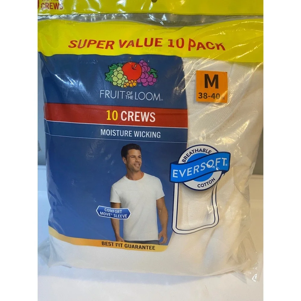 Fruit of the Loom Mens 10 Pack EverSoft Cotton Crew Neck T-Shirts White Medium - Picture 2 of 6